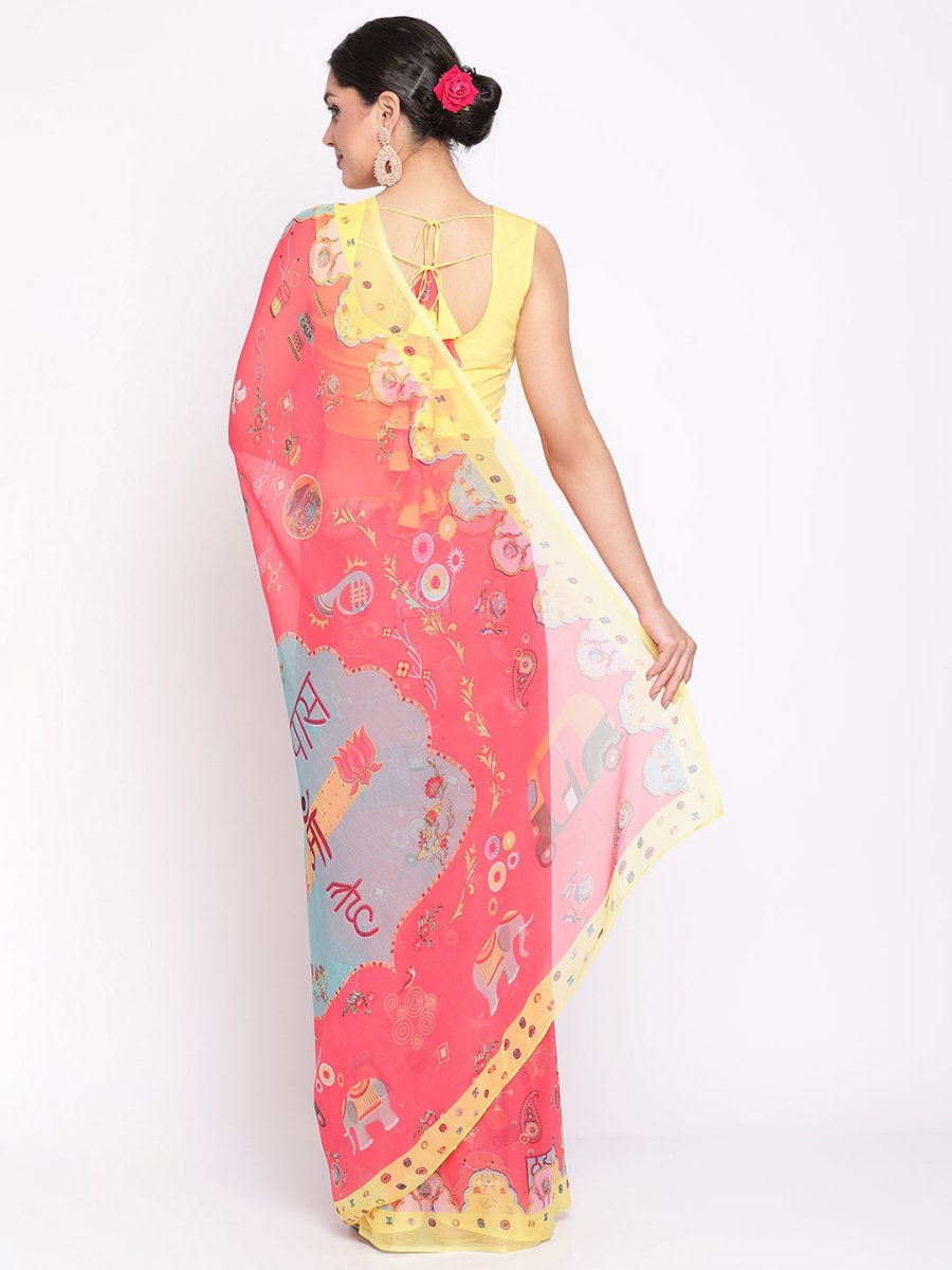 Ahalyaa Women's Red Colour Chiffon Digital Print Saree | Swadesiicart