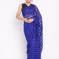 Ahalyaa Blue & Black Striped Net Ready to Wear Saree Set | Swadesiicart