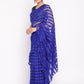 Ahalyaa Blue & Black Striped Net Ready to Wear Saree Set | Swadesiicart