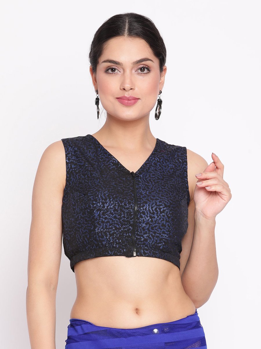 Ahalyaa Blue & Black Striped Net Ready to Wear Saree Set | Swadesiicart