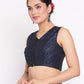 Ahalyaa Blue & Black Striped Net Ready to Wear Saree Set | Swadesiicart
