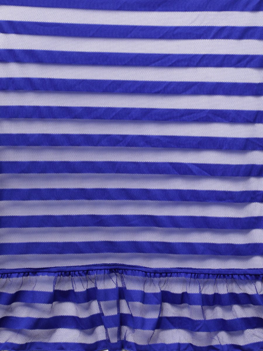 Ahalyaa Blue & Black Striped Net Ready to Wear Saree Set | Swadesiicart