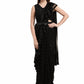 Ahalyaa Black Self-Striped Ruffled Ready to Wear Saree Set | Swadesiicart
