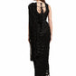 Ahalyaa Black Self-Striped Ruffled Ready to Wear Saree Set | Swadesiicart