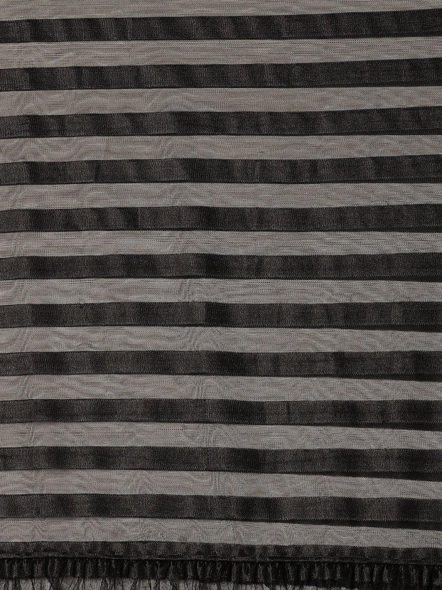 Ahalyaa Black Self-Striped Ruffled Ready to Wear Saree Set | Swadesiicart