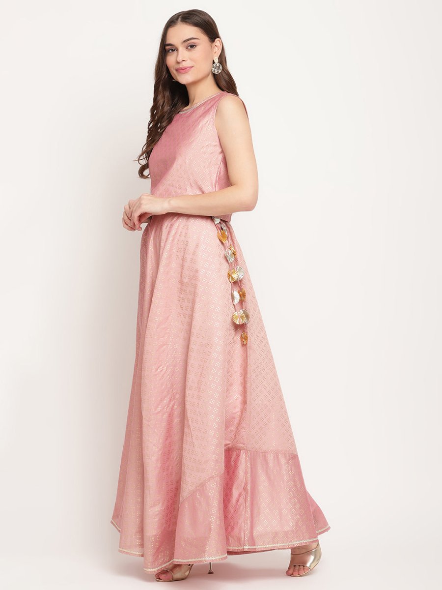 Ahalyaa Women Rusty Rose Chanderi Gold Foil Prin Lehenga Choli With Dupatta | Swadesiicart
