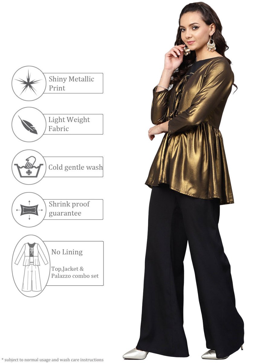 Ahalyaa Golden Flared Crepe, Georgette Indowestern Set | Swadesiicart