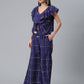 Ahalyaa Navy Blue & Off-White Pure Cotton Checked Top with Palazzo | Swadesiicart