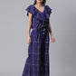 Ahalyaa Navy Blue & Off-White Pure Cotton Checked Top with Palazzo | Swadesiicart