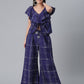 Ahalyaa Navy Blue & Off-White Pure Cotton Checked Top with Palazzo | Swadesiicart