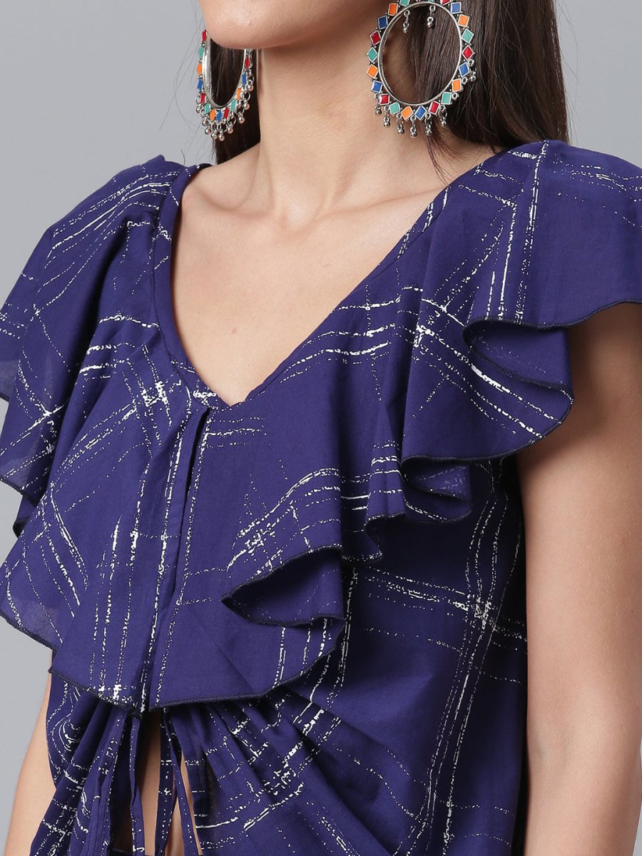 Ahalyaa Navy Blue & Off-White Pure Cotton Checked Top with Palazzo | Swadesiicart