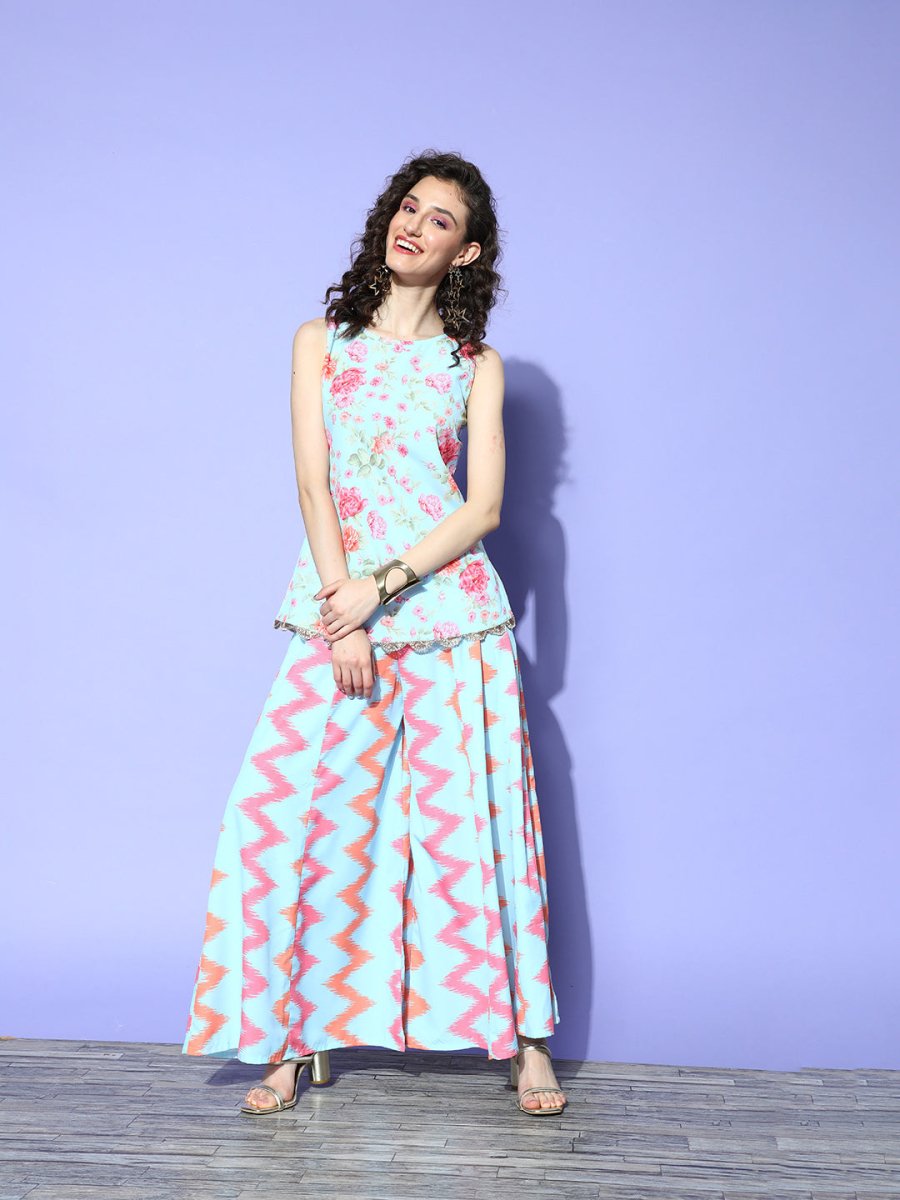 Ahalyaa Printed Top With Palazzos | Swadesiicart