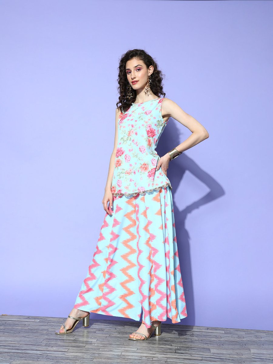Ahalyaa Printed Top With Palazzos | Swadesiicart