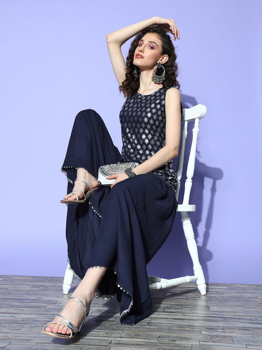 Ahalyaa Woven Design Tunic & Palazzo Co-ords - Swadesiicart