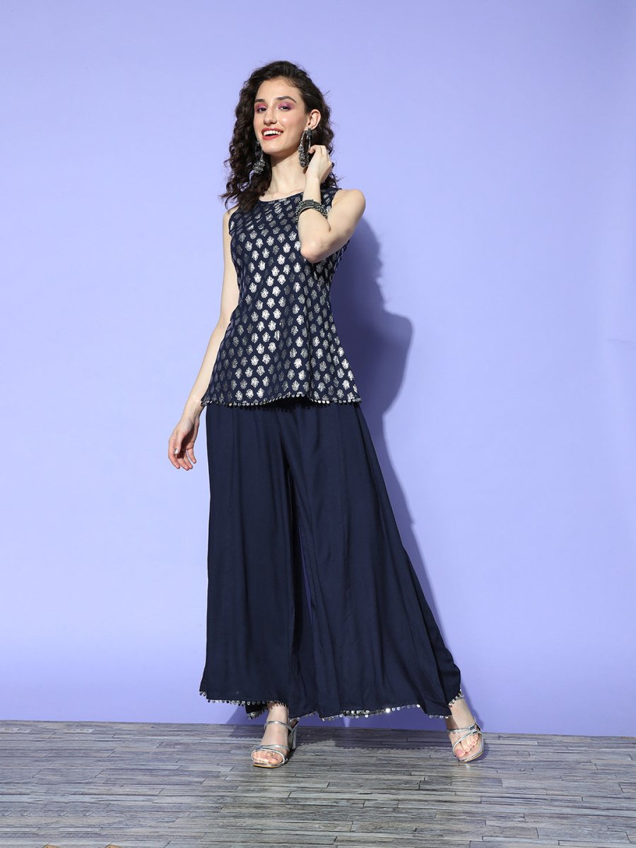 Ahalyaa Woven Design Tunic & Palazzo Co-ords - Swadesiicart