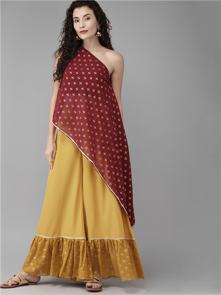 Ahalyaa Women One Shoulder Top with Beautiful Palazzo Set | Swadesiicart