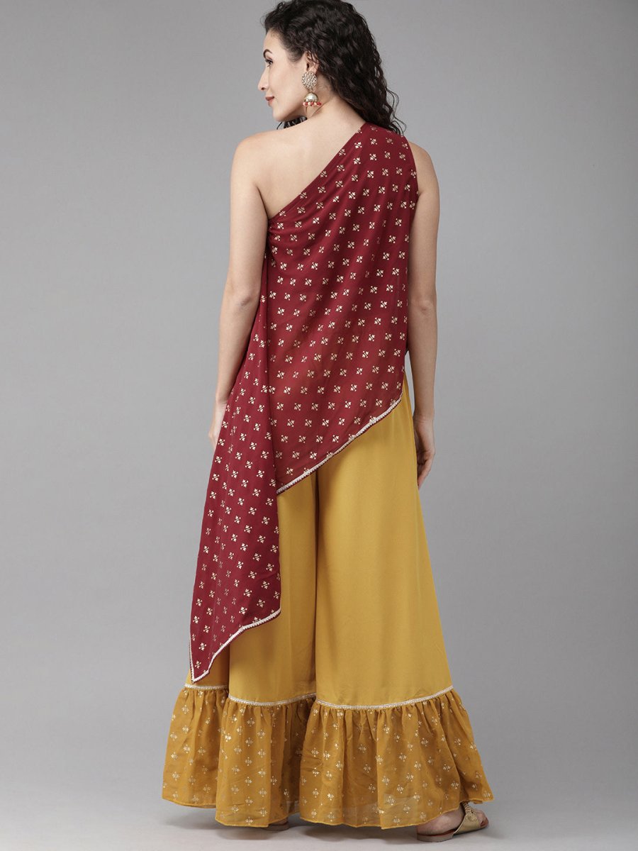 Ahalyaa Women One Shoulder Top with Beautiful Palazzo Set | Swadesiicart