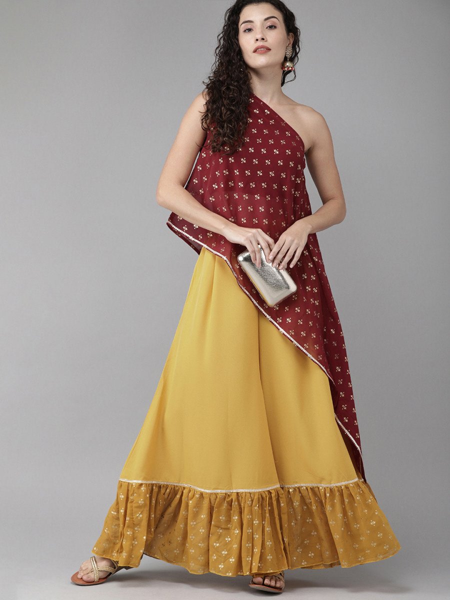Ahalyaa Women One Shoulder Top with Beautiful Palazzo Set | Swadesiicart