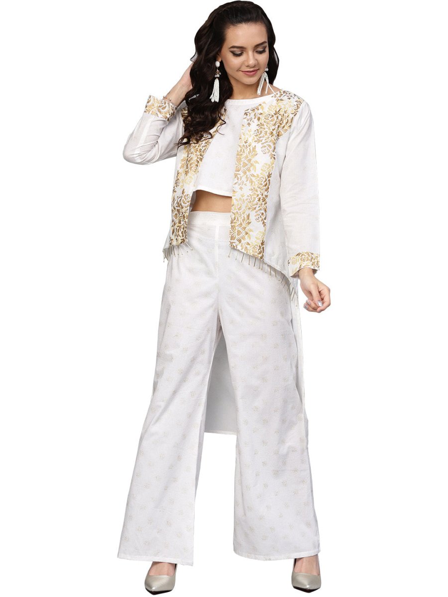 Ahalyaa Off White Straight Cotton Indowestern Set | Swadesiicart