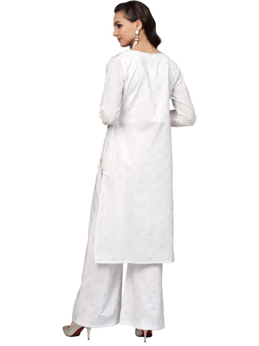 Ahalyaa Off White Straight Cotton Indowestern Set | Swadesiicart