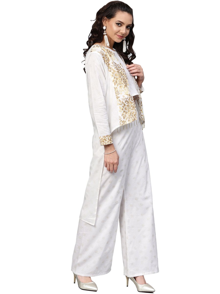 Ahalyaa Off White Straight Cotton Indowestern Set | Swadesiicart
