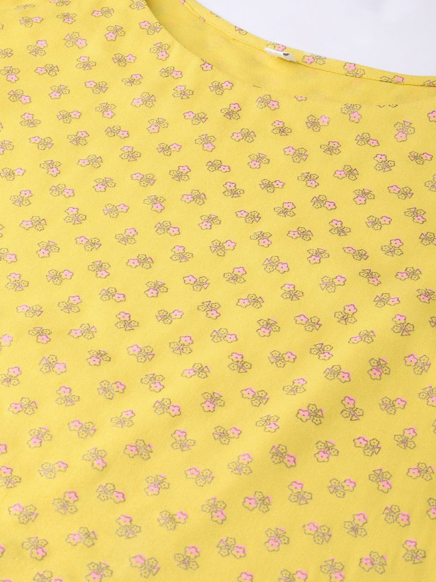 Ahalyaa Yellow & Pink Printed Crop Top with Palazzos & Ethnic Jacket - Swadesiicart