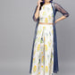 Ahalyaa Women White & Blue Printed Crop Top with Palazzos & Ethnic Jacket | Swadesiicart
