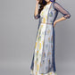 Ahalyaa Women White & Blue Printed Crop Top with Palazzos & Ethnic Jacket | Swadesiicart