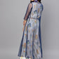 Ahalyaa Women White & Blue Printed Crop Top with Palazzos & Ethnic Jacket | Swadesiicart