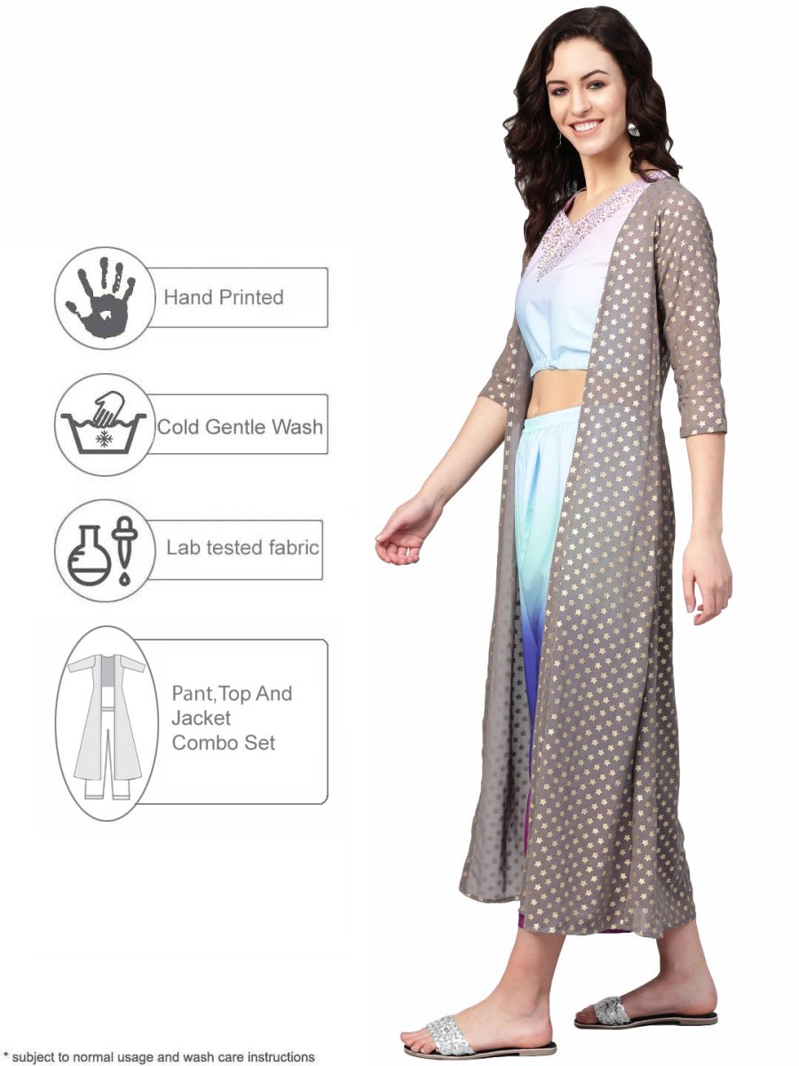 Ahalyaa Women Printed Crop Top With Shrug Set - Swadesiicart