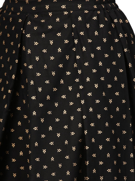 Ahalyaa Women Black & Golden Printed Kurta with Churidar & Dupatta | Swadesiicart