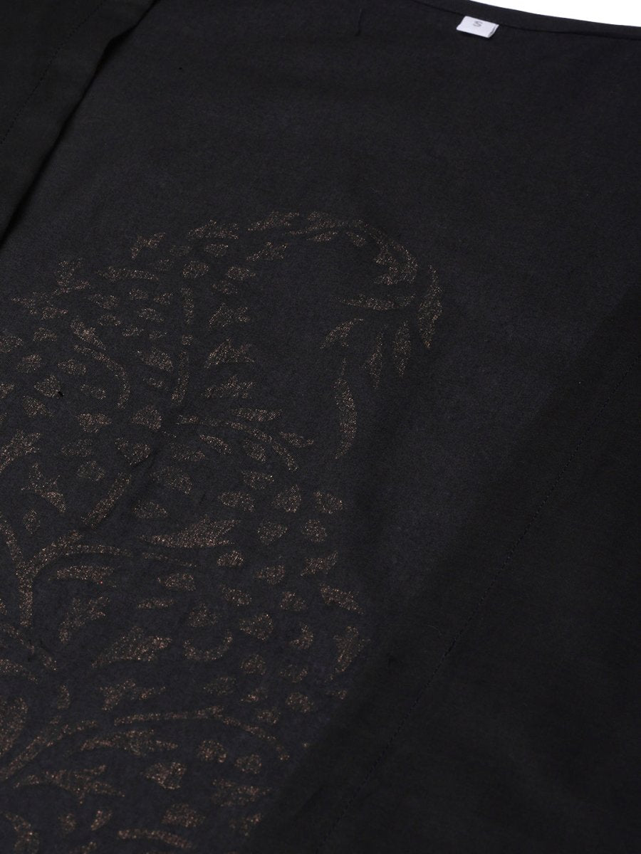 Ahalyaa Women Black & Golden Printed Kurta with Churidar & Dupatta | Swadesiicart