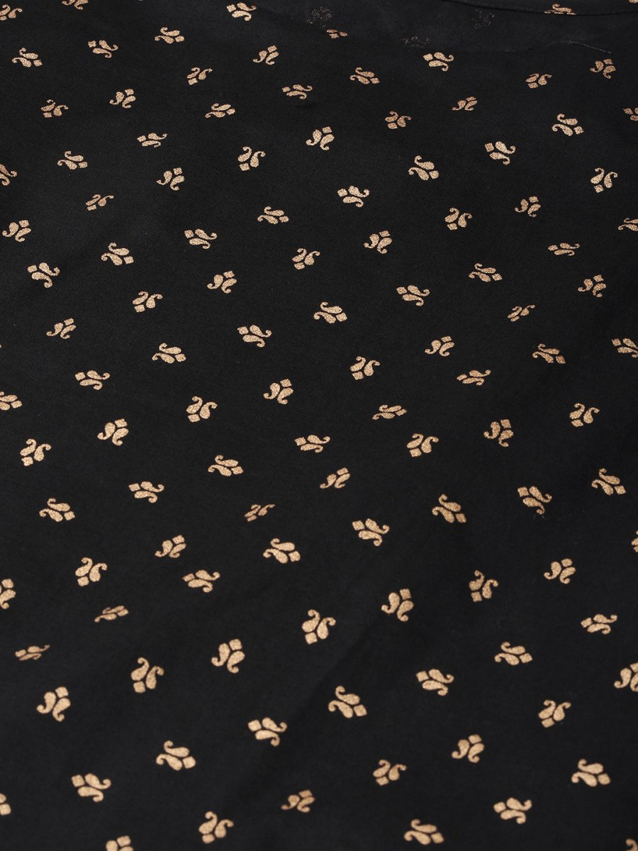 Ahalyaa Women Black & Golden Printed Kurta with Churidar & Dupatta | Swadesiicart