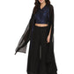 Ahalyaa Women Black & Blue Printed Crop Top With Palazzos & Jacket - Swadesiicart