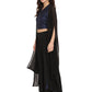 Ahalyaa Women Black & Blue Printed Crop Top With Palazzos & Jacket - Swadesiicart