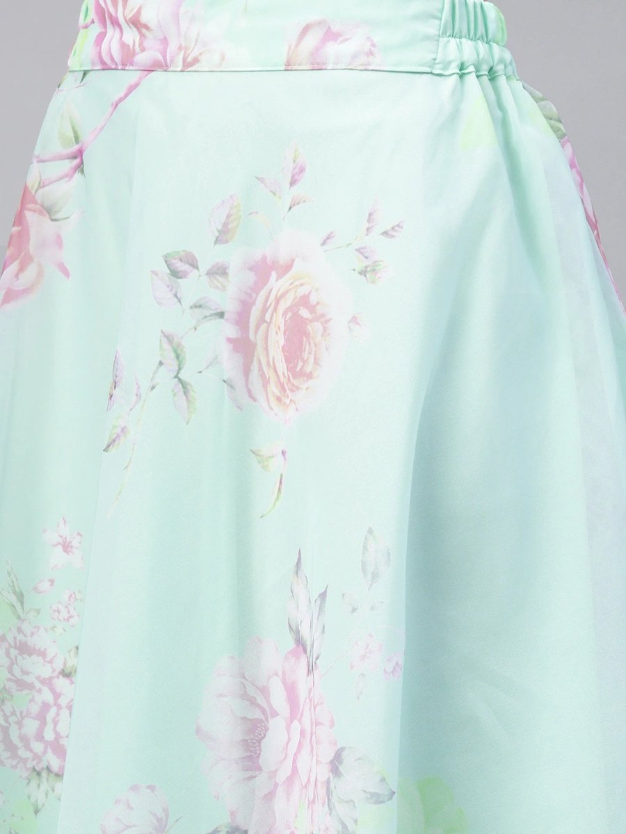 Ahalyaa Women Mint Green Oraganza Printed Lehenga Choli | Swadesiicart