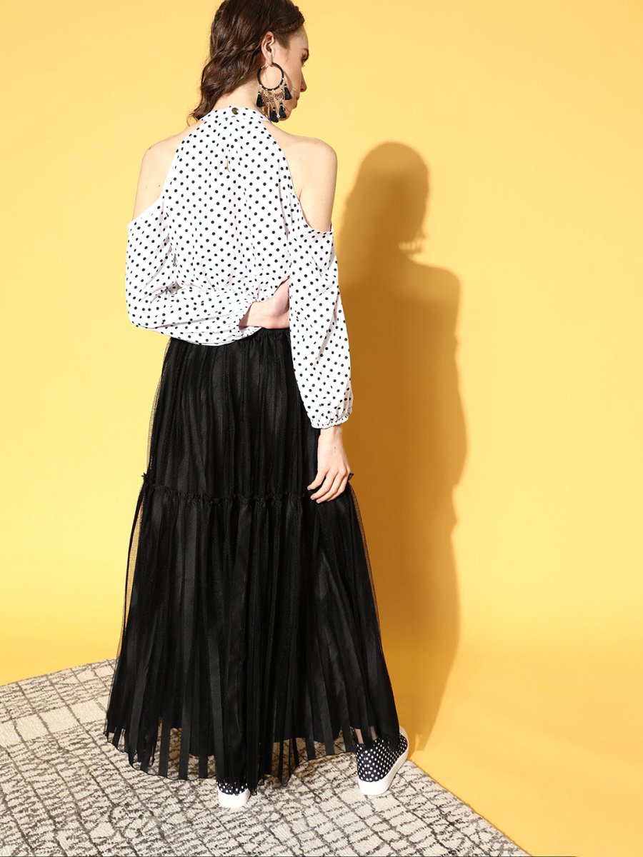 Ahalyaa Women White & Black Printed Top & Skirt | Swadesiicart
