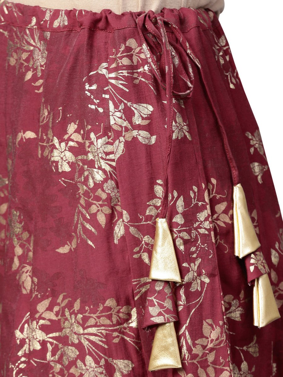 Ahalyaa Indowestern Beige & Maroon Shirt With Skirt Set | Swadesiicart