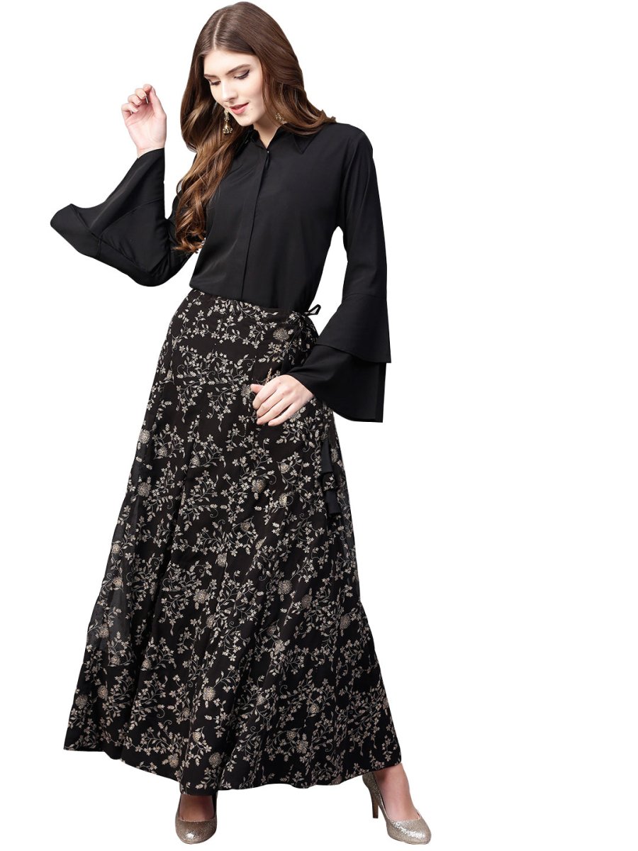 Ahalyaa Indowestern Black Shirt With Skirt Set | Swadesiicart