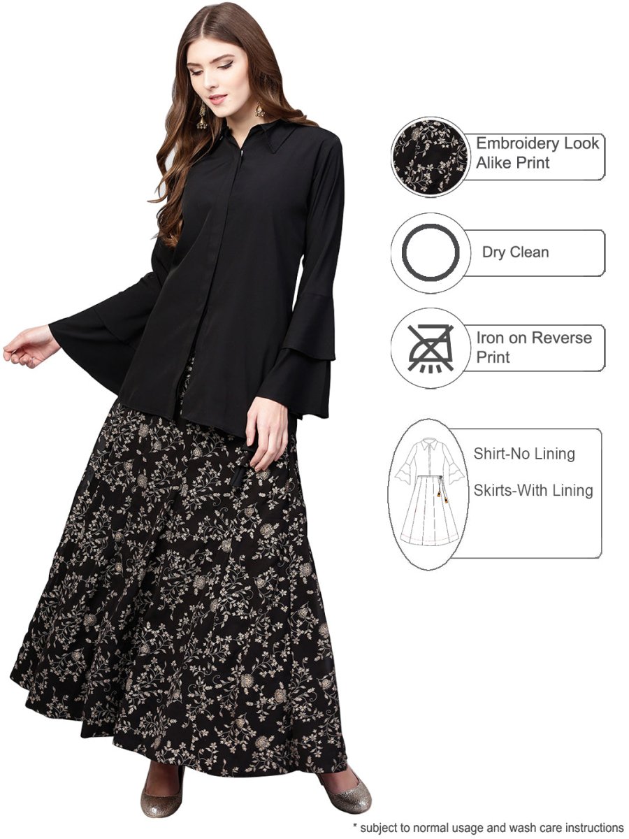 Ahalyaa Indowestern Black Shirt With Skirt Set | Swadesiicart