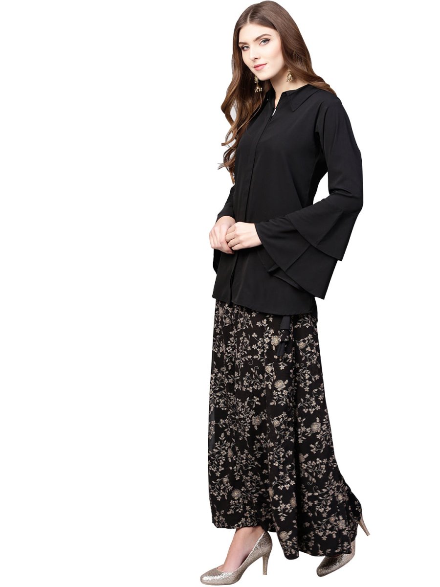 Ahalyaa Indowestern Black Shirt With Skirt Set | Swadesiicart