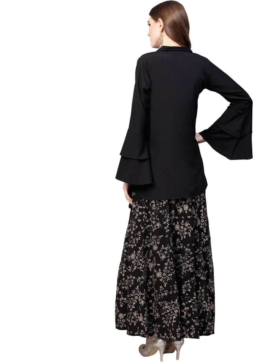Ahalyaa Indowestern Black Shirt With Skirt Set | Swadesiicart