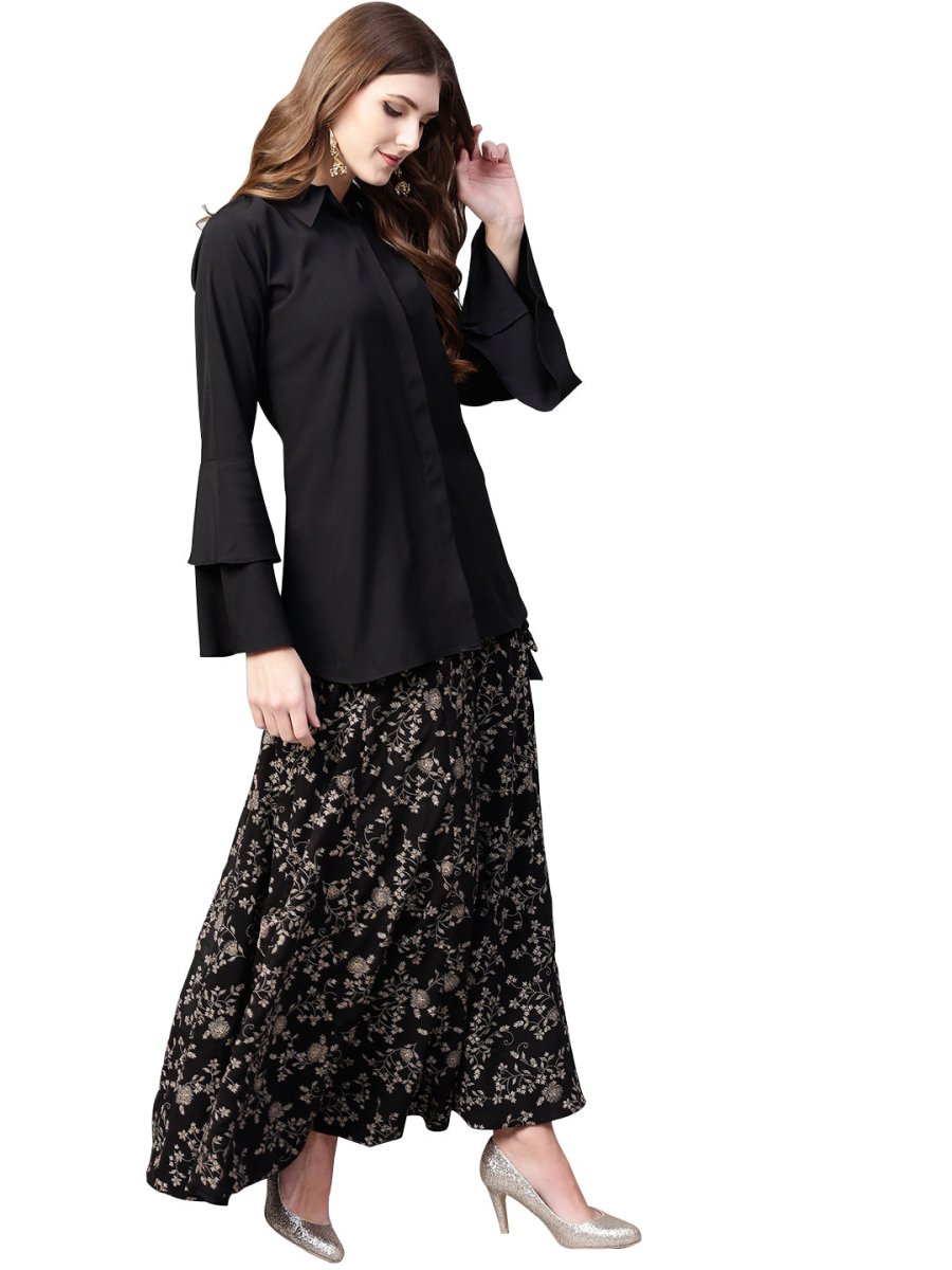 Ahalyaa Indowestern Black Shirt With Skirt Set | Swadesiicart