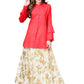 Ahalyaa Indowestern Red Shirt With Off White & Gold Skirt Set | Swadesiicart