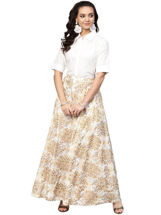 Ahalyaa White Straight Cotton Indowestern Set | Swadesiicart