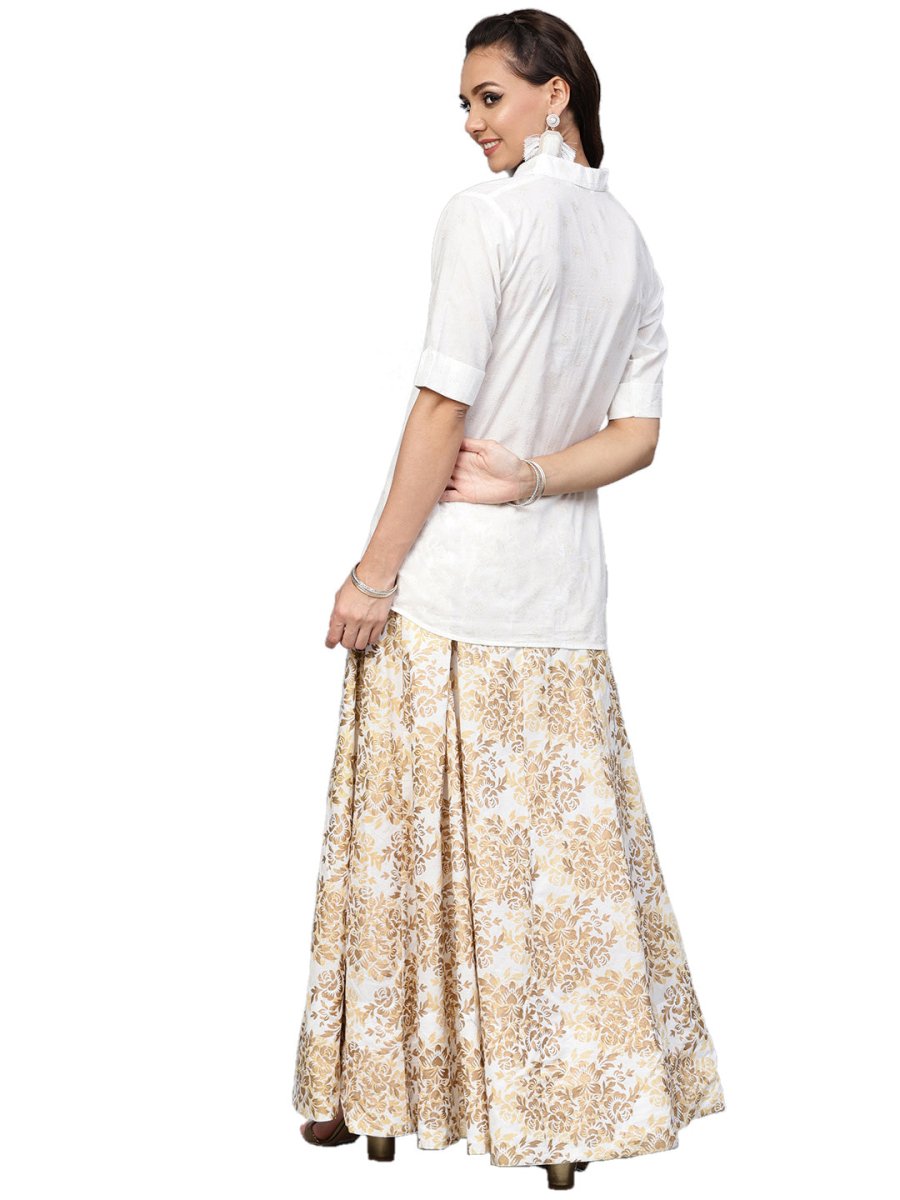 Ahalyaa White Straight Cotton Indowestern Set | Swadesiicart