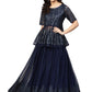 Ahalyaa Navy Blue Peplum Net Indowestern Set | Swadesiicart