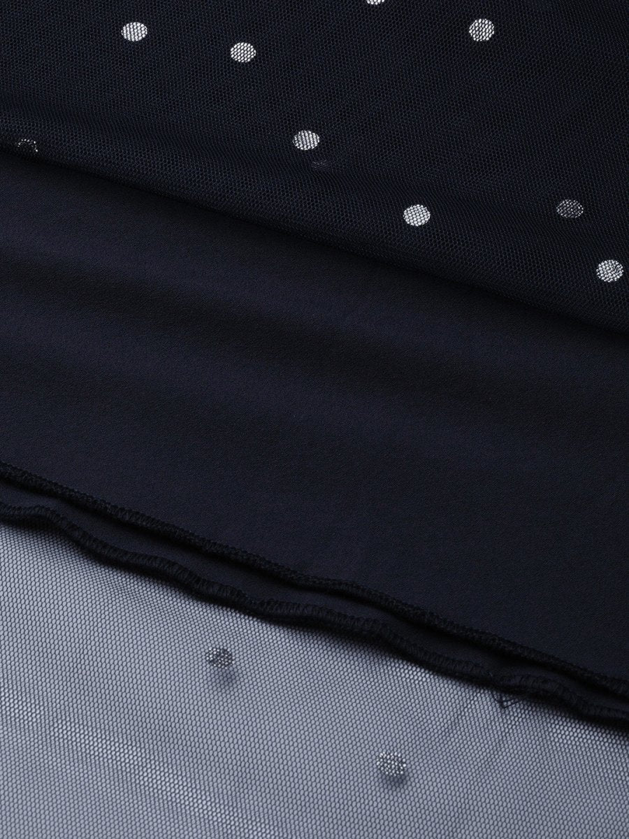 Ahalyaa Navy Blue & Silver Foil Print Layered Top with Skirt | Swadesiicart