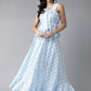 Ahalyaa Women Blue & White Checked Peplum Top with Skirt | Swadesiicart