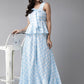 Ahalyaa Women Blue & White Checked Peplum Top with Skirt | Swadesiicart